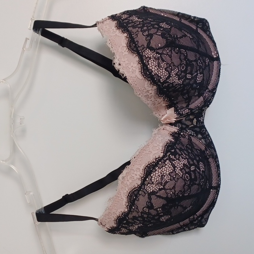 Adore Me Black and Pink Lace Bra